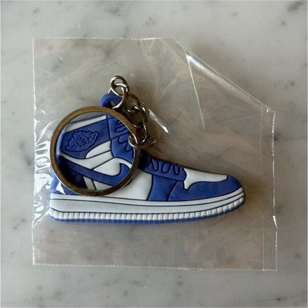 Blue White Sneaker Keychain Sport Theme Plastic Detachable Keyring Modern